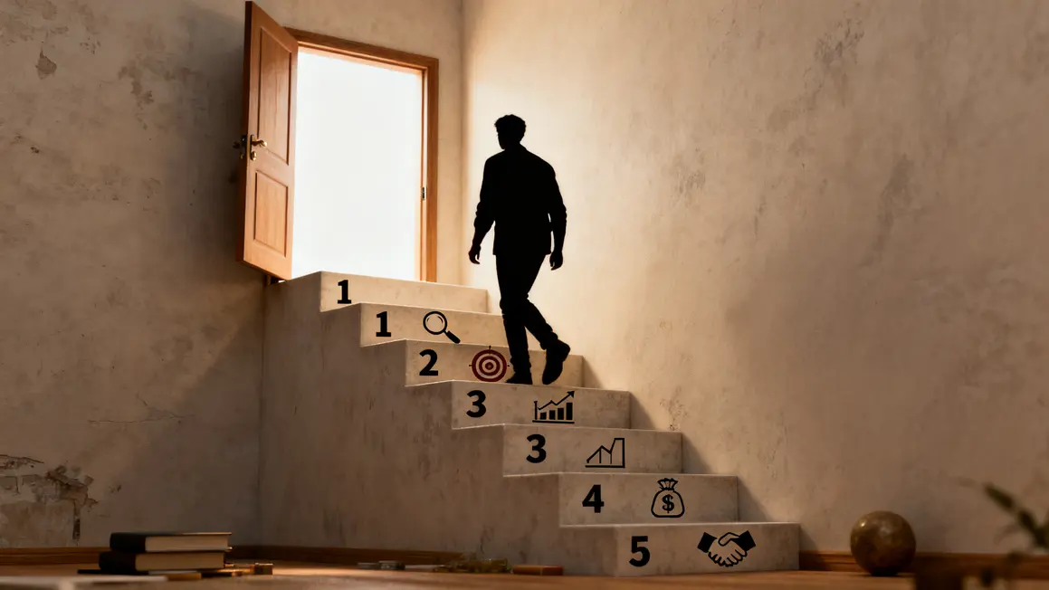 Escalier étapes clés repreneur entreprise