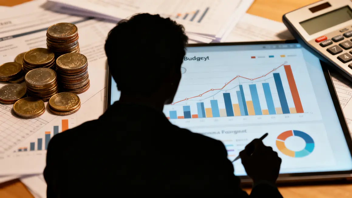 Silhouette analyse budget reprise entreprise avec calculatrice